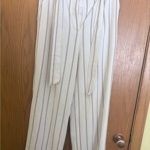 H&M White Striped High-Waisted Pants